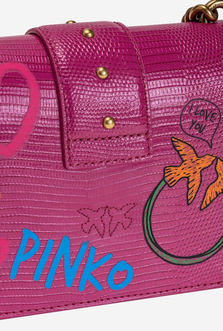 Women's Pinko Mini Love Bag Icon Street Art Love Crossbody Bags Fuchsia Gold | Australia-64209539