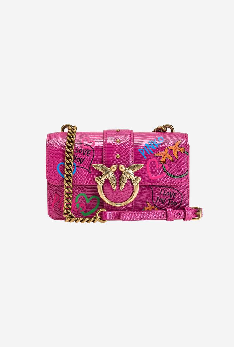 Women\'s Pinko Mini Love Bag Icon Street Art Love Crossbody Bags Fuchsia Gold | Australia-64209539