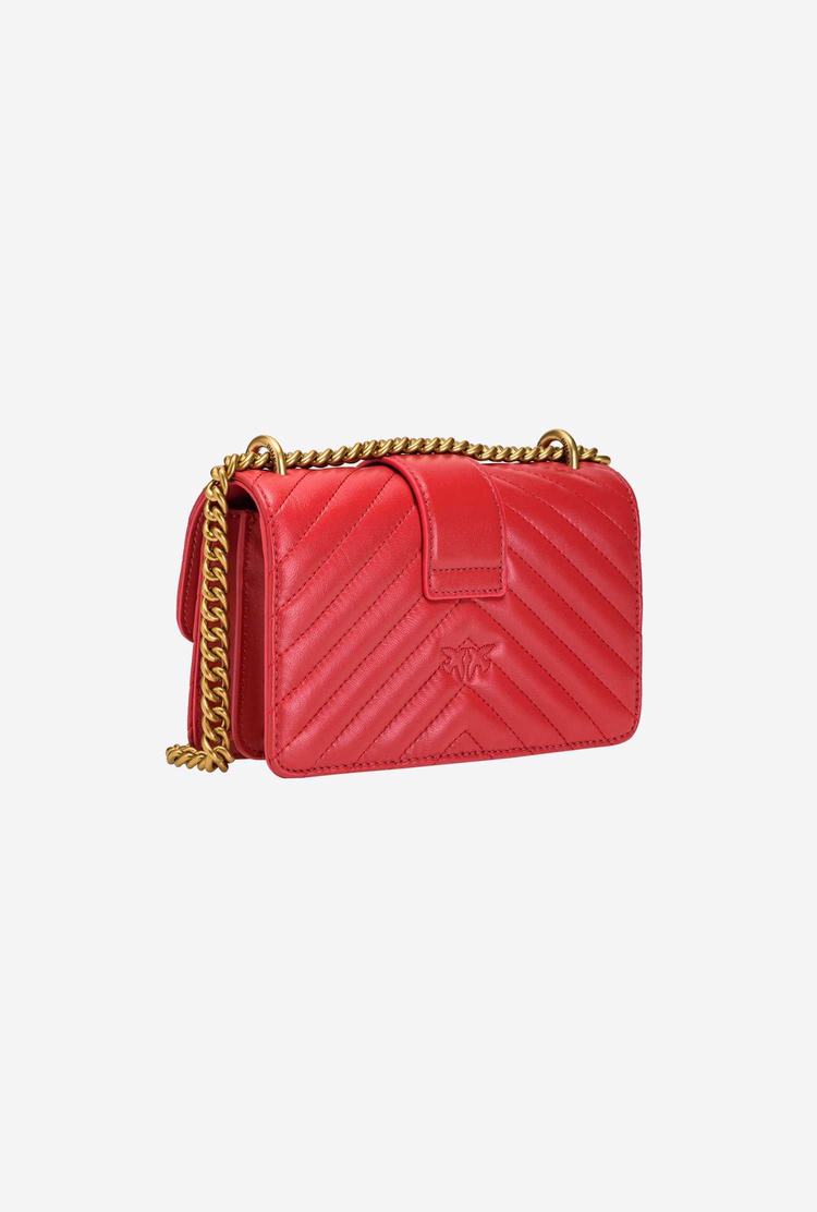 Women's Pinko Mini Love Bag Icon V Quilt Crossbody Bags Red Gold | Australia-87326049