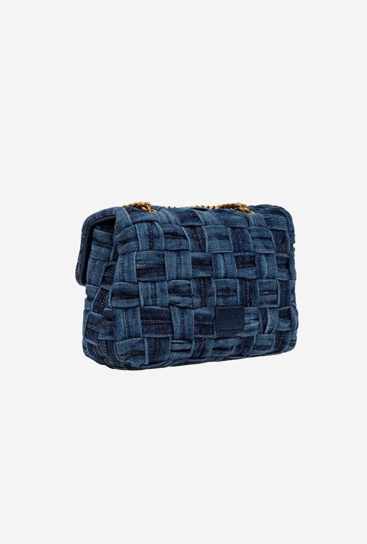 Women's Pinko Mini Love Bag Puff Woven Denim Crossbody Bags Blue Navy Gold | Australia-67183409