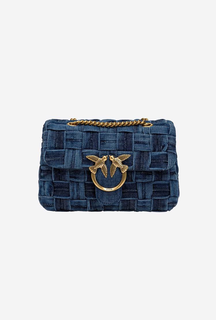 Women\'s Pinko Mini Love Bag Puff Woven Denim Crossbody Bags Blue Navy Gold | Australia-67183409