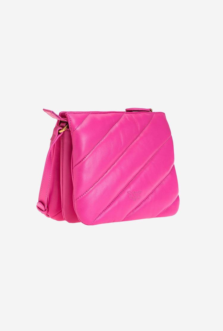 Women's Pinko Mini Twins Bag Maxi Quilt Crossbody Bags Fuchsia Gold | Australia-25873199