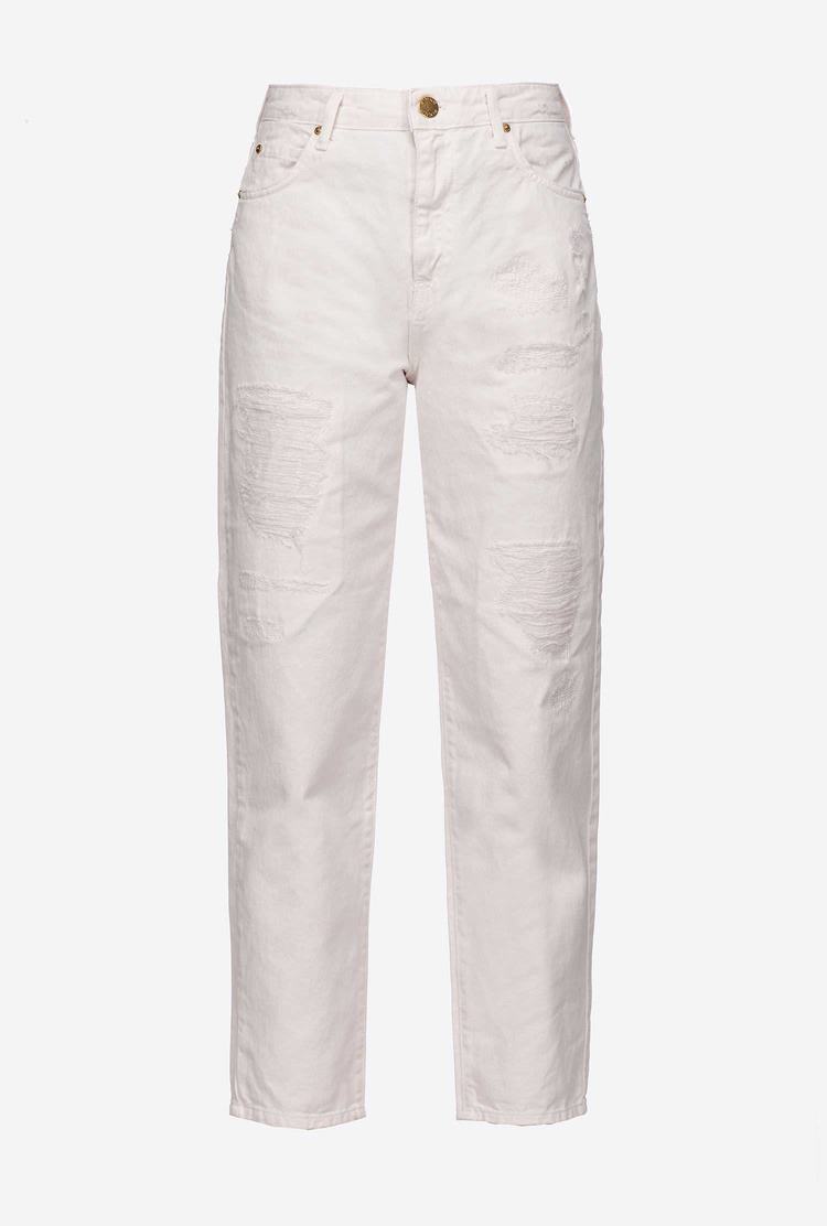 Women's Pinko Mom-fit In Ripped Bull Fabric Jeans White | Australia-27041989