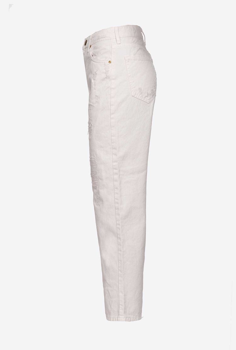 Women's Pinko Mom-fit In Ripped Bull Fabric Jeans White | Australia-27041989