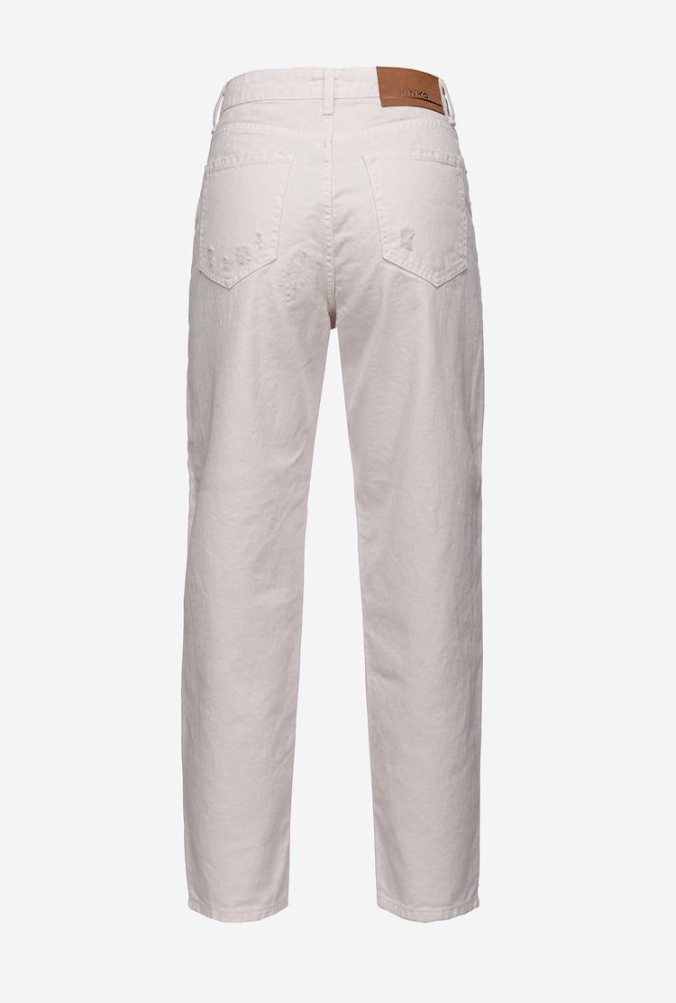 Women's Pinko Mom-fit In Ripped Bull Fabric Jeans White | Australia-27041989