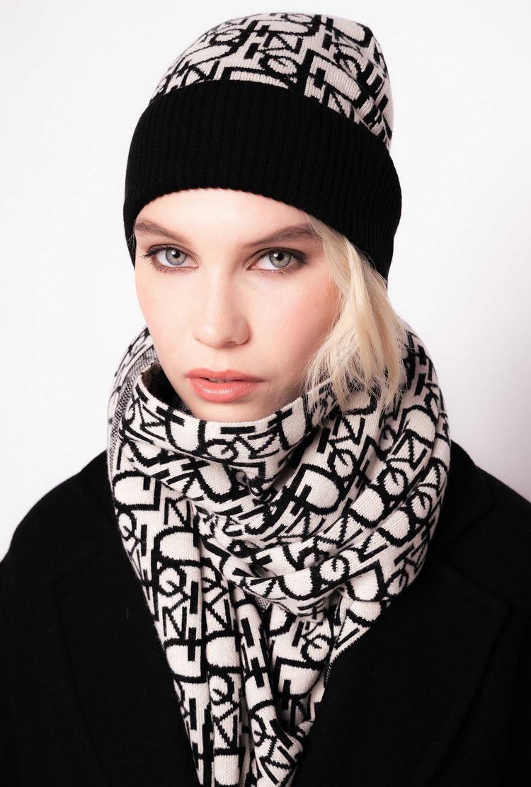 Women's Pinko Monogram Beanie Cream/Black | Australia-01839429