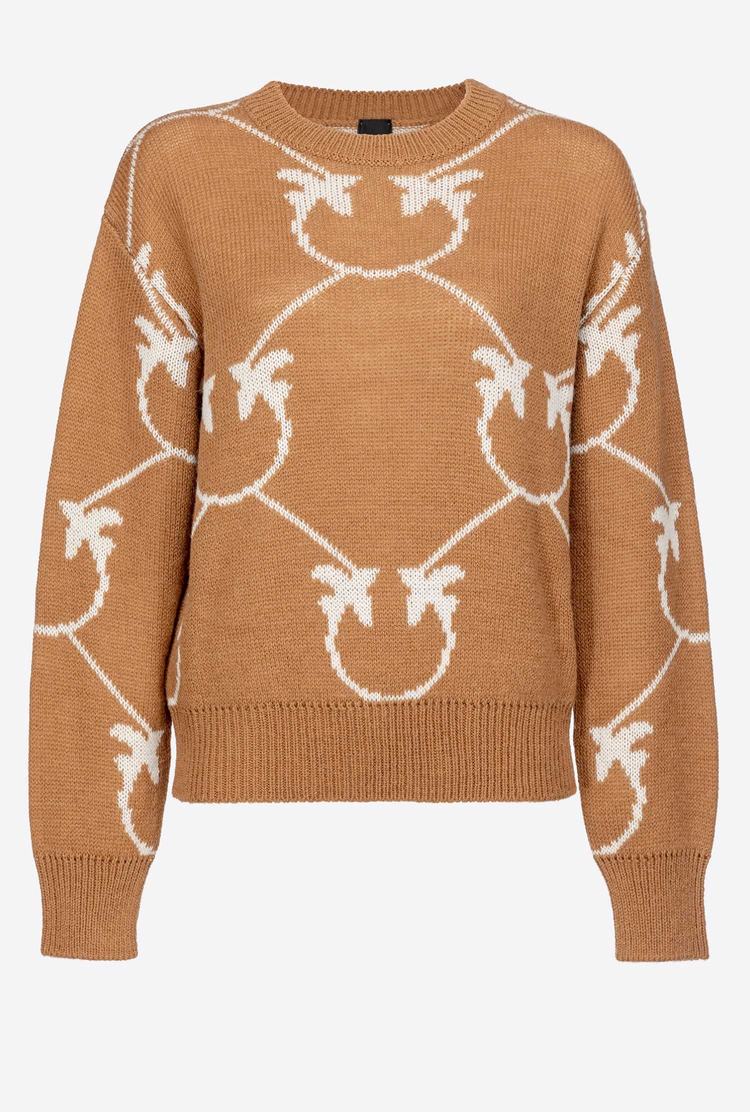 Women's Pinko Monogram Jacquard Pullover Brown/Beige | Australia-05418729