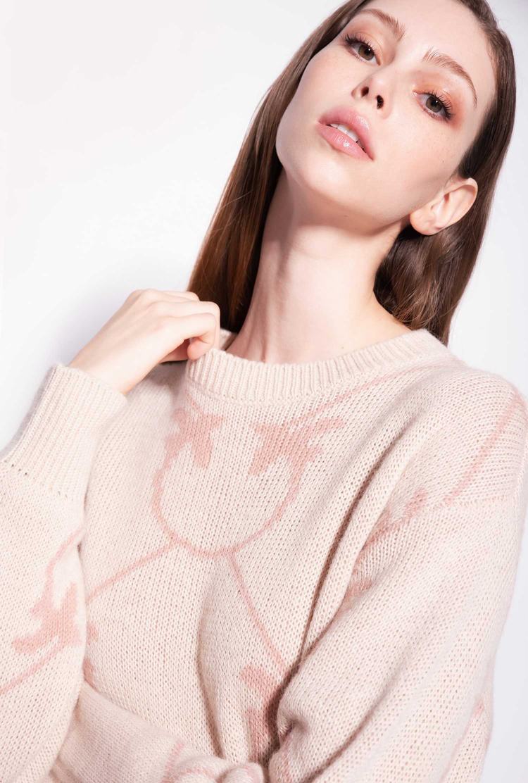 Women's Pinko Monogram Jacquard Pullover Cream/Pink | Australia-10782969