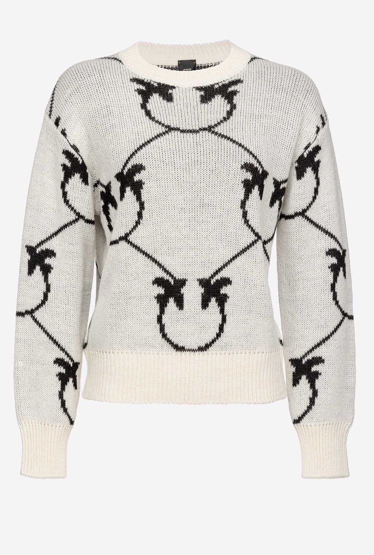 Women's Pinko Monogram Jacquard Pullover Cream/Black | Australia-38960459