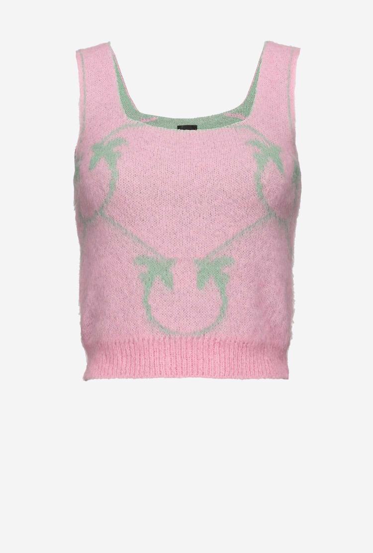 Women's Pinko Monogram Jacquard Tanks Pink/Green | Australia-06972319