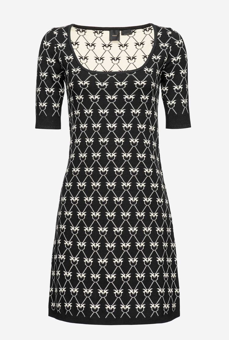 Women's Pinko Monogram Knit Dress Black/Cream | Australia-27065149