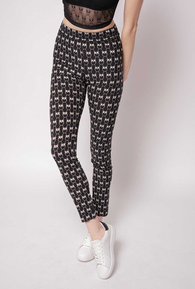 Women's Pinko Monogram Pants Black/Cream | Australia-83529609