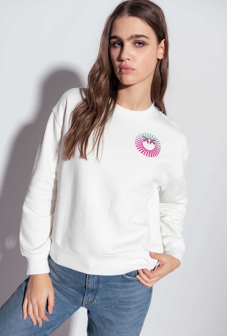 Women's Pinko Multicoloured Logo Sweatshirt White/Green/Fuchsia | Australia-27158409