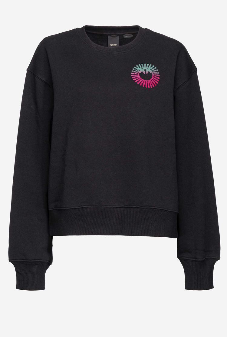 Women\'s Pinko Multicoloured Logo Sweatshirt Multicolor Black/Fuchsia | Australia-28056139