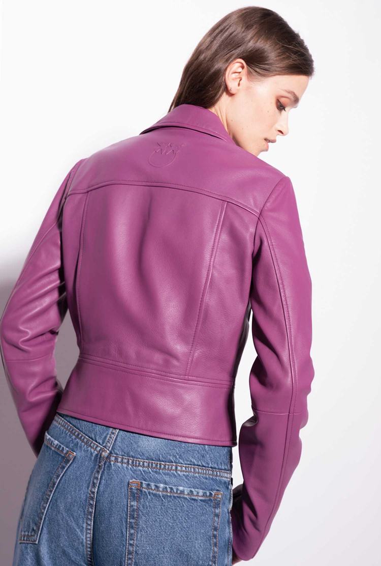 Women's Pinko Nappa Leather Biker Jacket Dark Purple | Australia-02783569