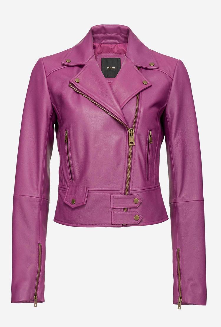 Women's Pinko Nappa Leather Biker Jacket Dark Purple | Australia-02783569