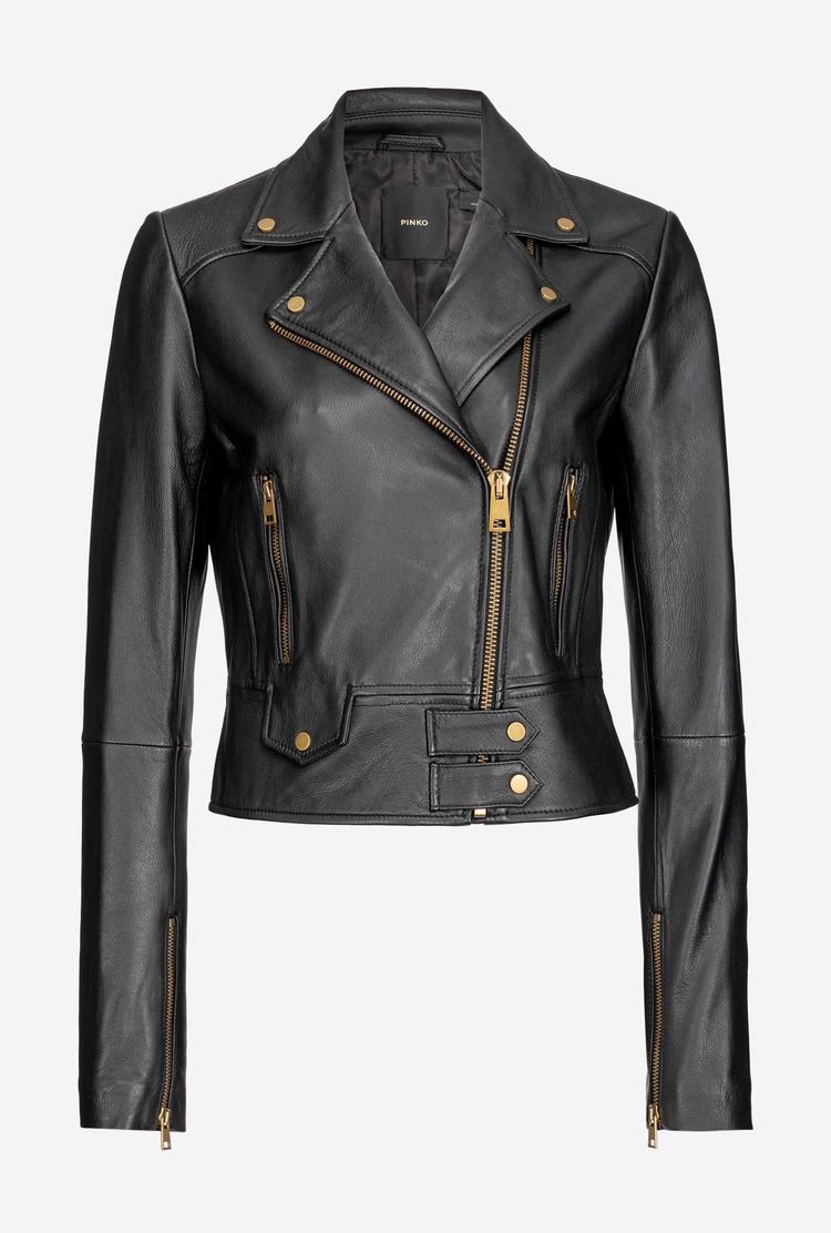 Women's Pinko Nappa Leather Biker Jacket Black | Australia-48716059