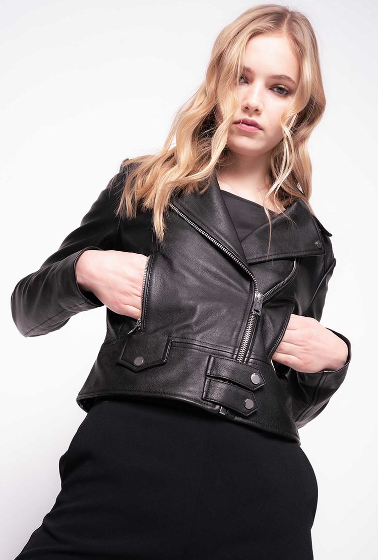 Women's Pinko Nappa Leather Biker Jacket Black | Australia-93750619