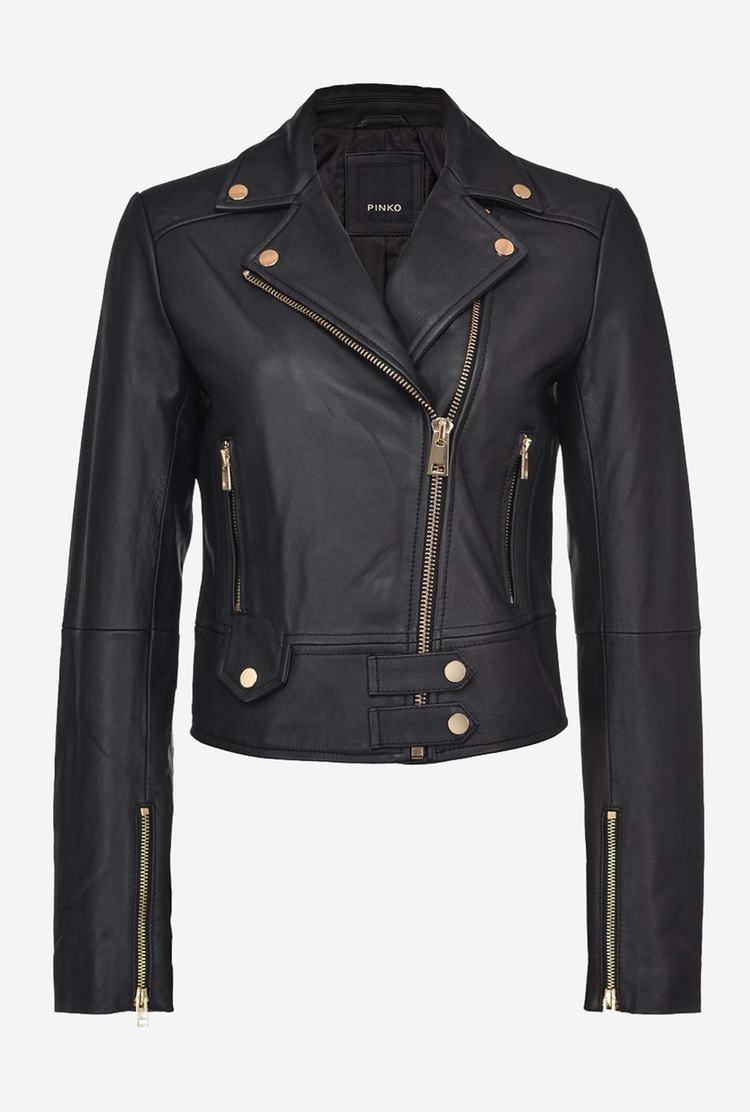 Women's Pinko Nappa Leather Biker Jacket Black | Australia-93750619