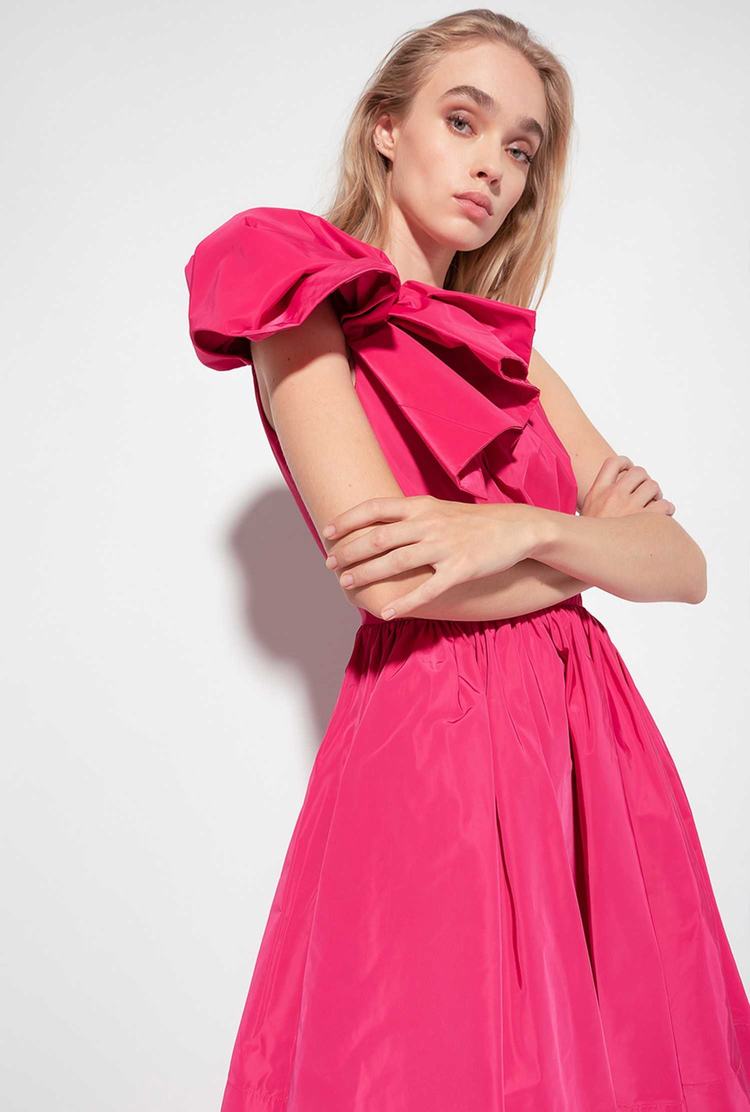 Women's Pinko One-shoulder Taffeta Mini Dress Fuchsia Purple | Australia-54381729