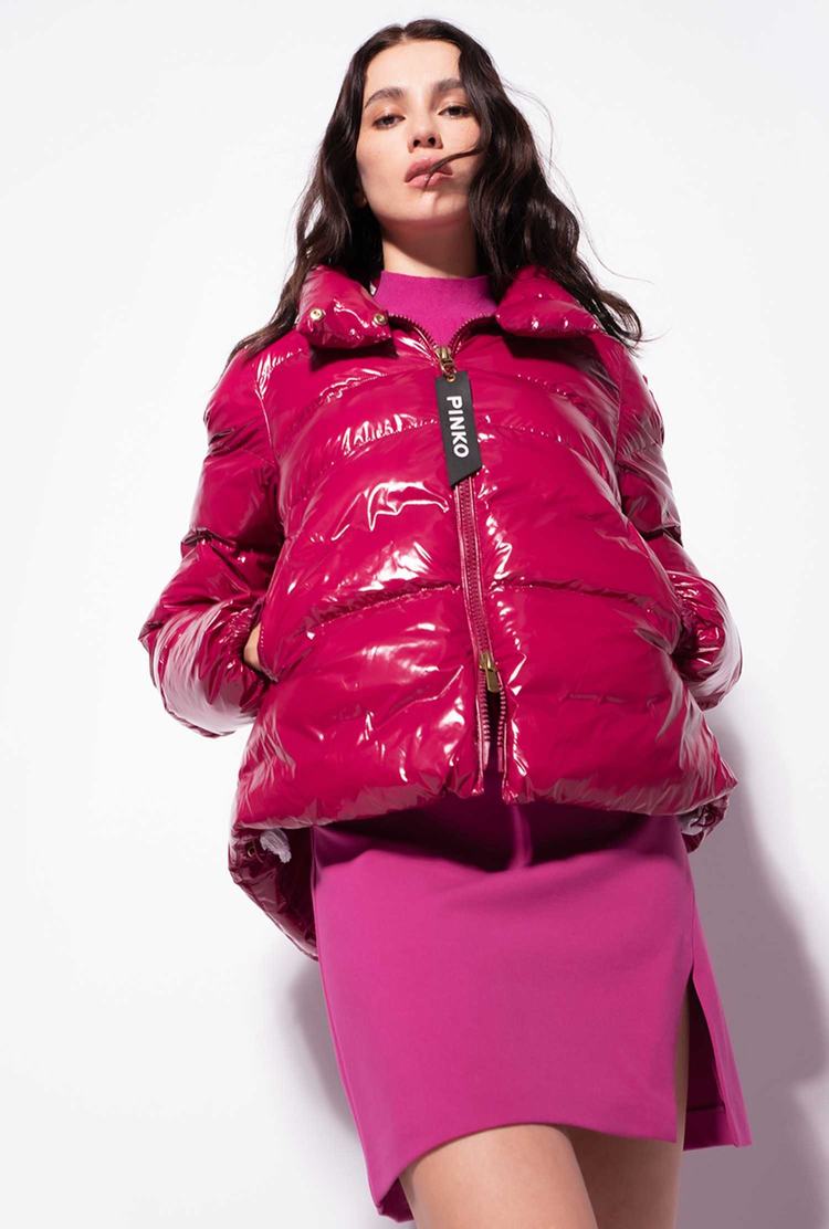 Women's Pinko Padded Crystal Nylon Jackets Fuchsia | Australia-19347089