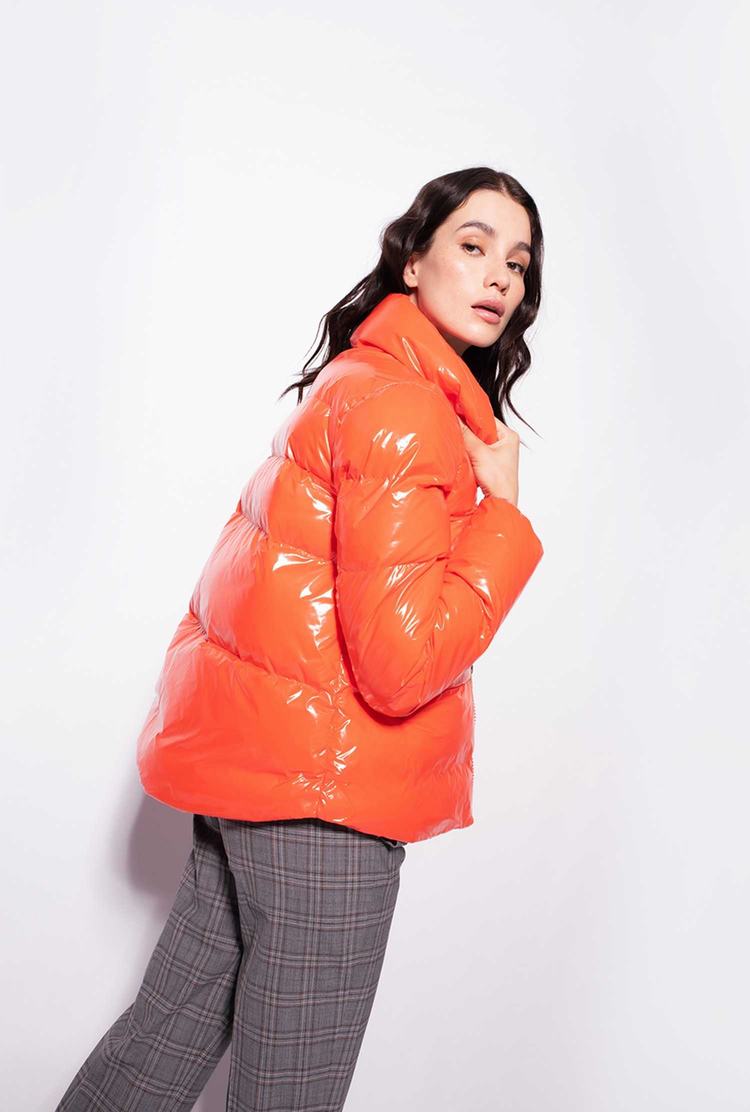 Women's Pinko Padded Crystal Nylon Jackets Orange | Australia-41326989