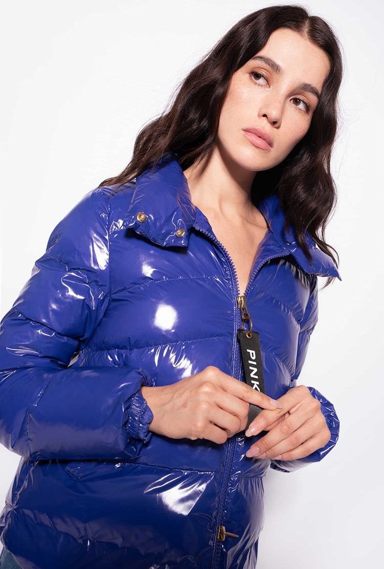 Women's Pinko Padded Crystal Nylon Jackets Blue | Australia-71624939