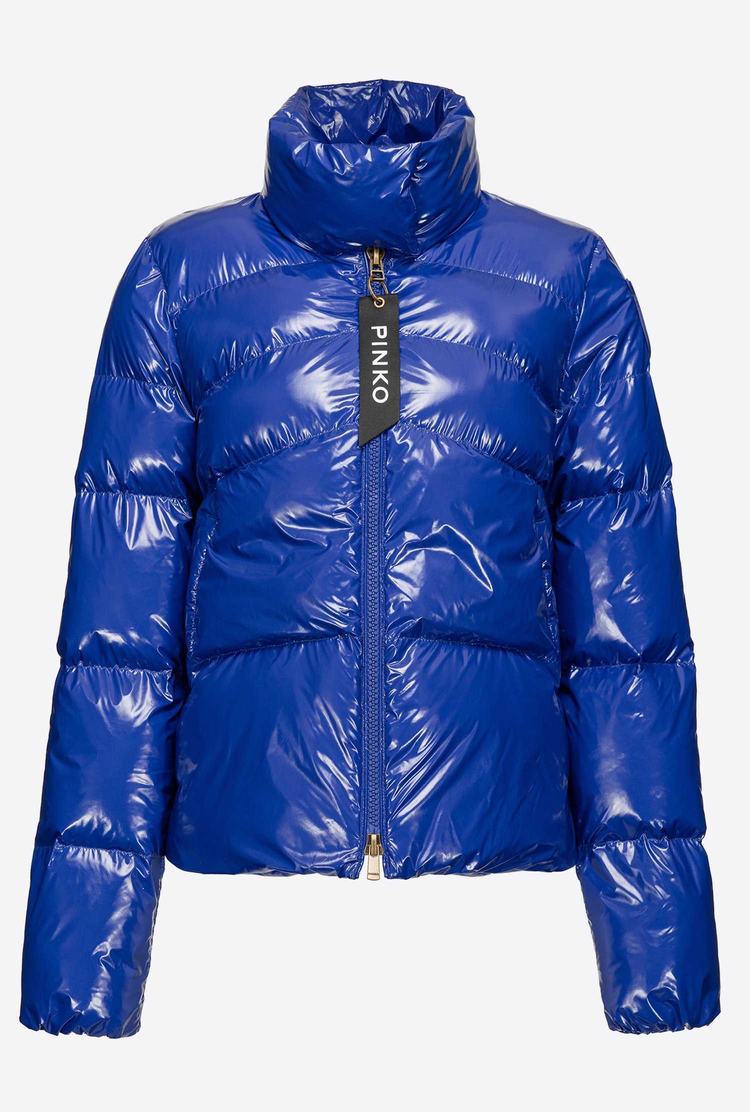 Women's Pinko Padded Crystal Nylon Jackets Blue | Australia-71624939