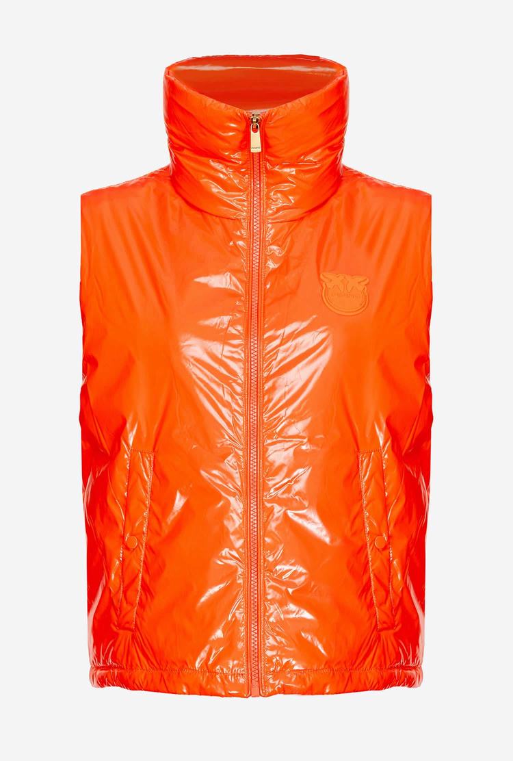 Women's Pinko Padded Crystal Nylon Vest Orange | Australia-89213479