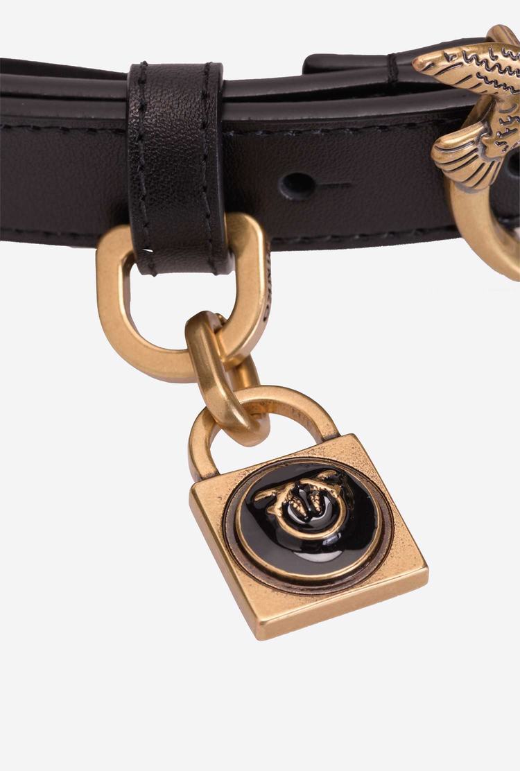 Women's Pinko Padlock Charm Belts Black Gold | Australia-12589749