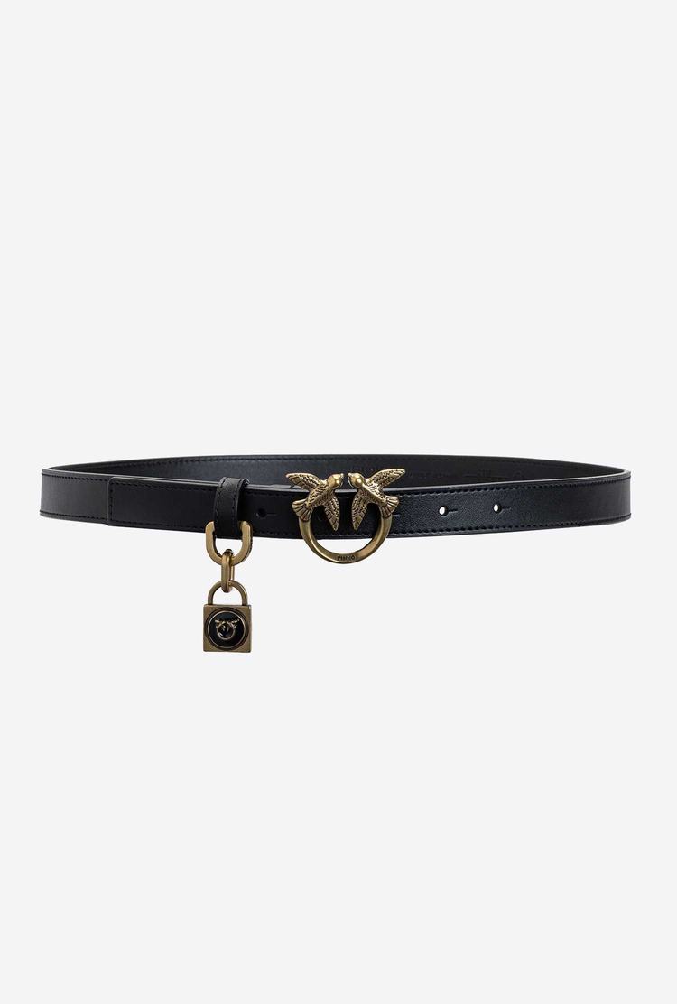 Women\'s Pinko Padlock Charm Belts Black Gold | Australia-12589749