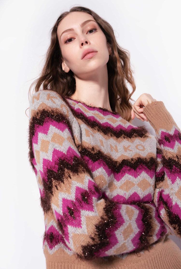 Women's Pinko Patterned Jacquard Pullover Multicolor Brown/Pink | Australia-45867039