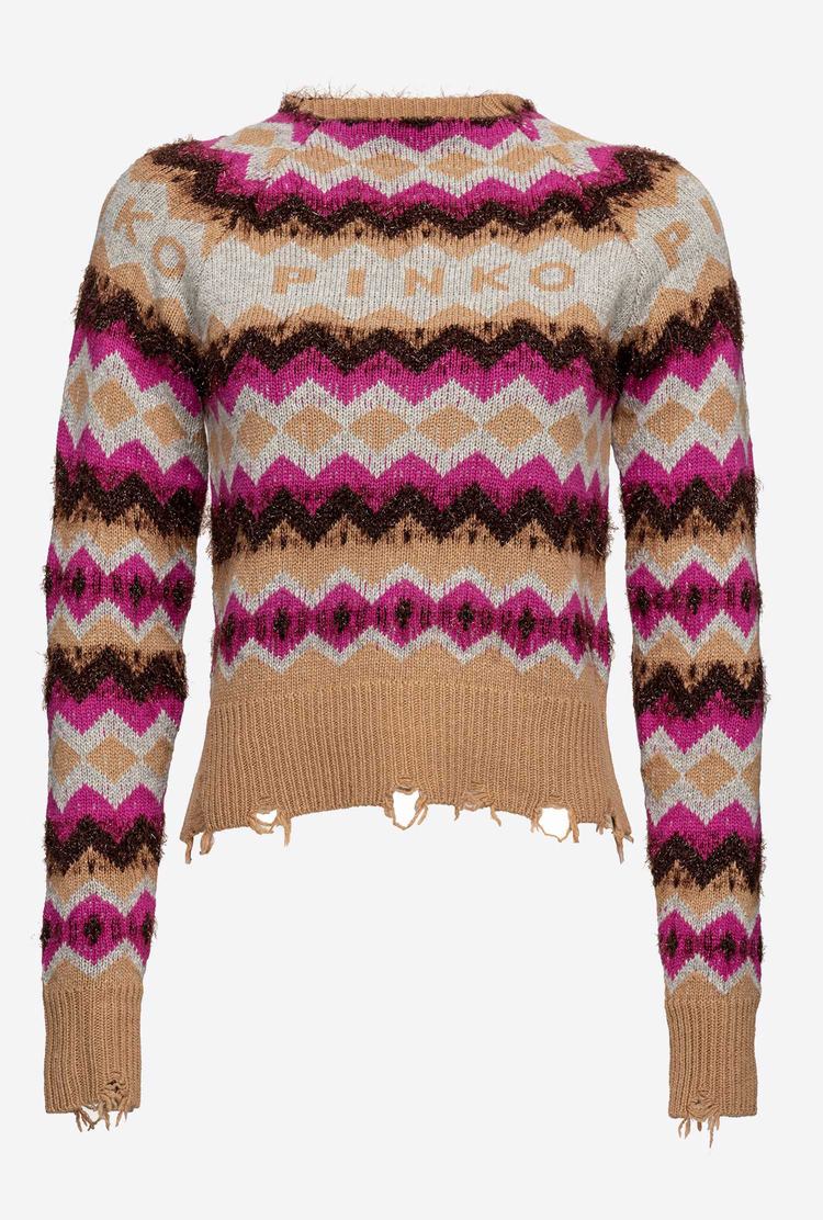 Women's Pinko Patterned Jacquard Pullover Multicolor Brown/Pink | Australia-45867039