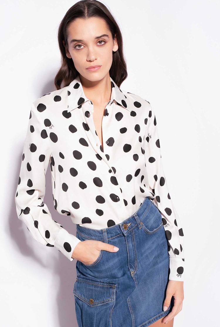 Women\'s Pinko Polka-dot Shirts White/Black | Australia-35462819