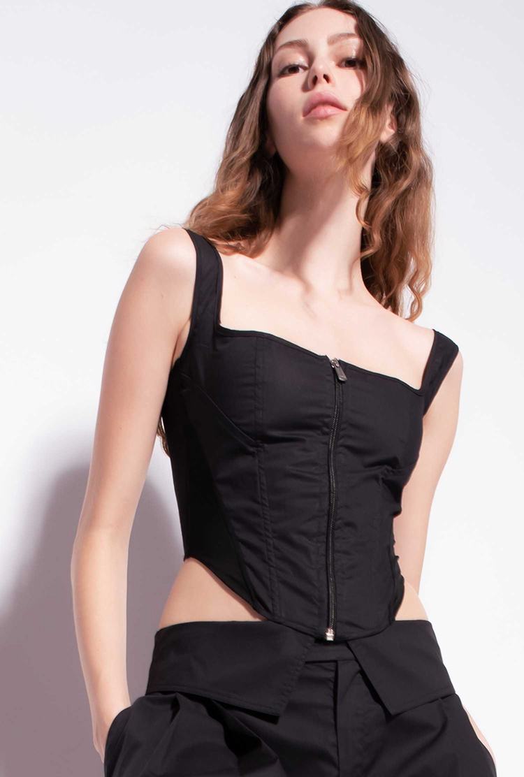 Women's Pinko Poplin Bustier Tanks Black | Australia-75134869