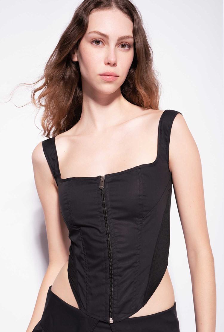 Women's Pinko Poplin Bustier Tanks Black | Australia-75134869