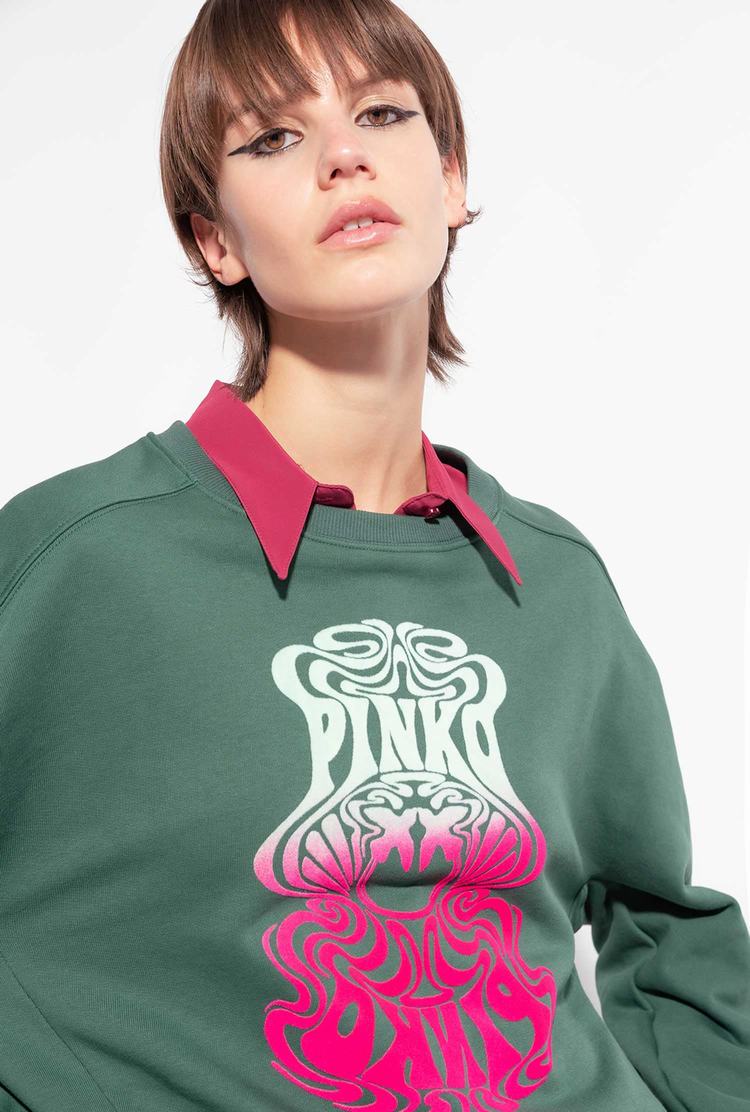 Women's Pinko Printed Sweatshirt Green Multicolor/Pink | Australia-62179089