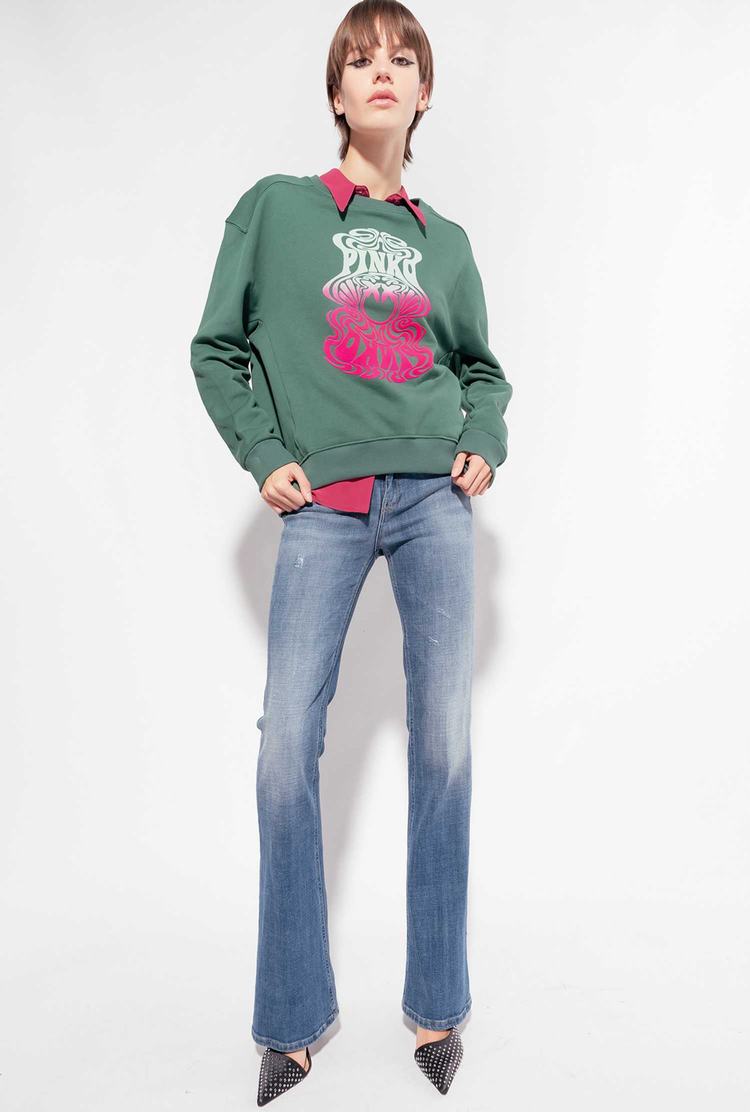 Women's Pinko Printed Sweatshirt Green Multicolor/Pink | Australia-62179089