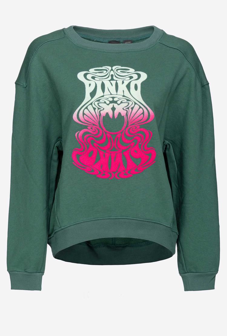 Women's Pinko Printed Sweatshirt Green Multicolor/Pink | Australia-62179089