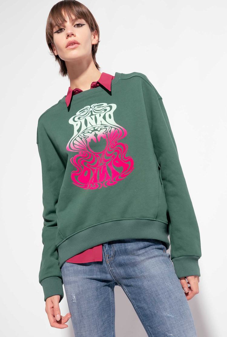 Women\'s Pinko Printed Sweatshirt Green Multicolor/Pink | Australia-62179089