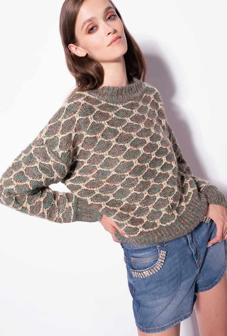 Women's Pinko Raised Diamond Effect Pullover Green/Brown/Grey | Australia-81304699