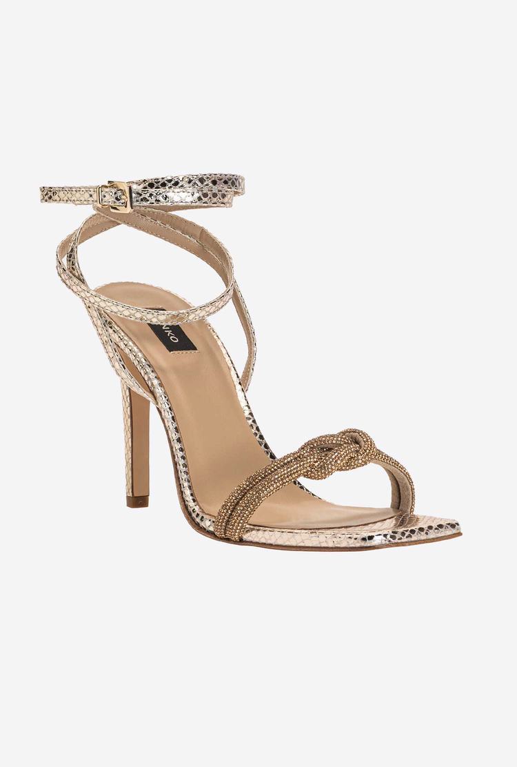 Women's Pinko Rhinestone Knot Sandals Gold | Australia-19250879