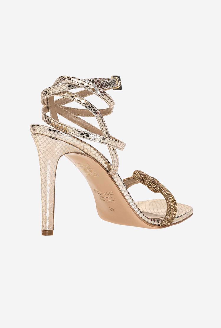 Women's Pinko Rhinestone Knot Sandals Gold | Australia-19250879