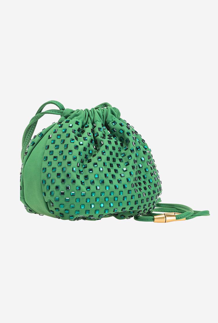 Women's Pinko Rhinestones All Over Handbag Green | Australia-35069479