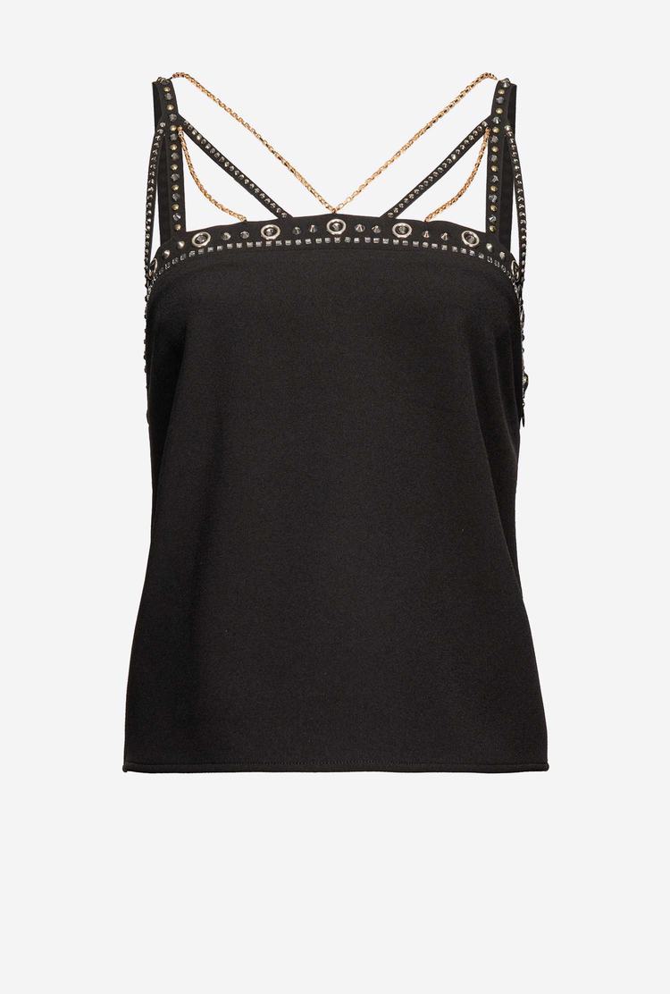 Women's Pinko Rhinestones And Jewel Chain Tanks Black | Australia-06921389