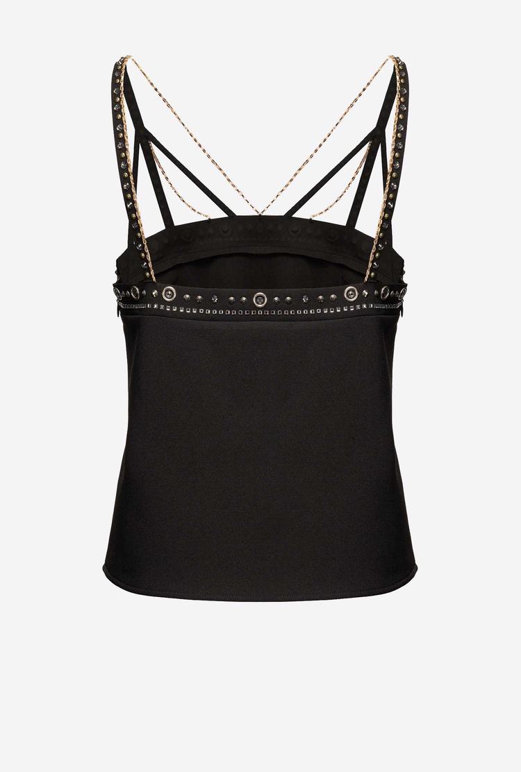 Women's Pinko Rhinestones And Jewel Chain Tanks Black | Australia-06921389