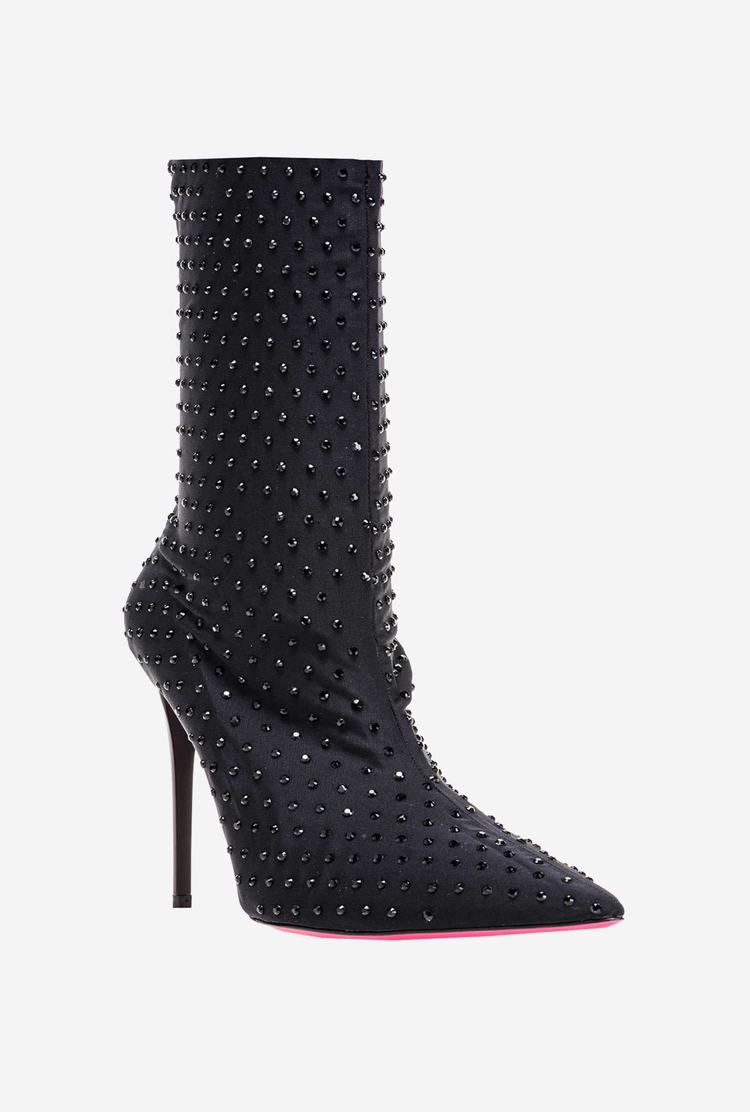 Women's Pinko Rhinestones Ankle Boots Black | Australia-68194239