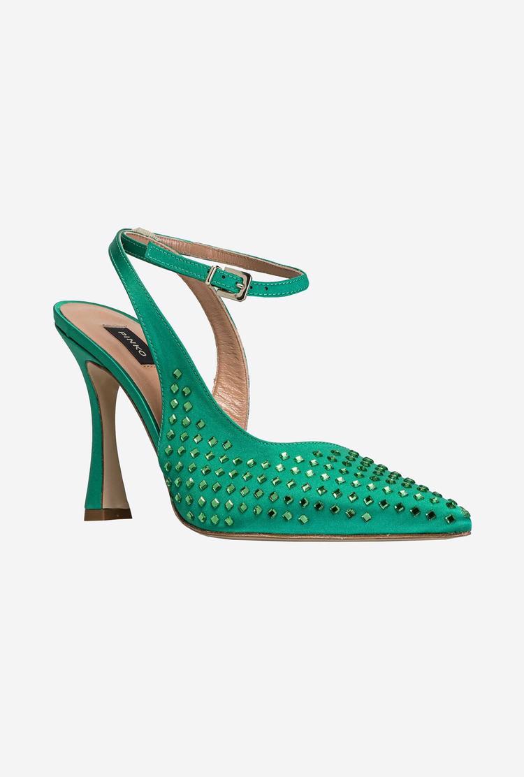 Women's Pinko Rhinestones Heels Green | Australia-06175899