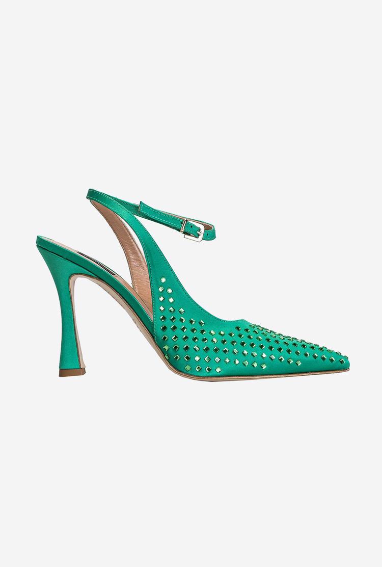 Women\'s Pinko Rhinestones Heels Green | Australia-06175899