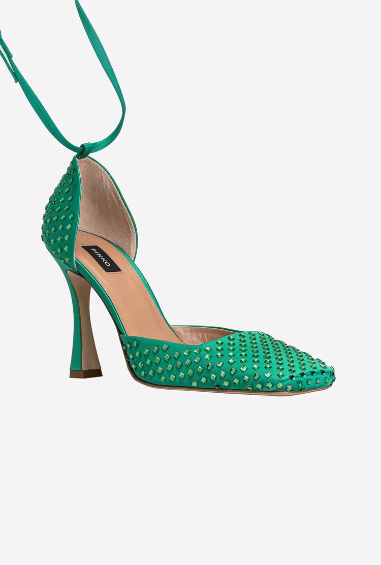 Women's Pinko Rhinestones Heels Green | Australia-12405869